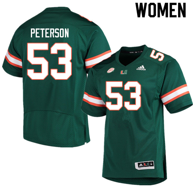 Women #53 Lucas Peterson Miami Hurricanes College Football Jerseys Sale-Green - Click Image to Close